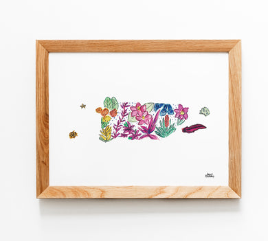 Floral State Map Print - Puerto Rico
