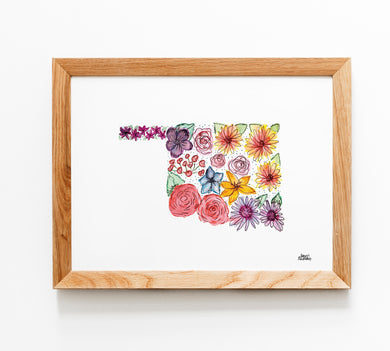 Floral State Map Print - Oklahoma