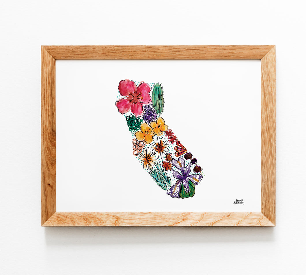 Floral State Map Print - California