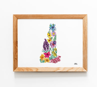 Floral State Map Print - New Hampshire