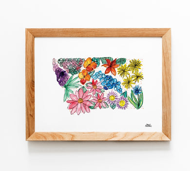 Floral State Map Print - Montana