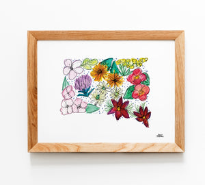 Floral State Map Print - South Dakota