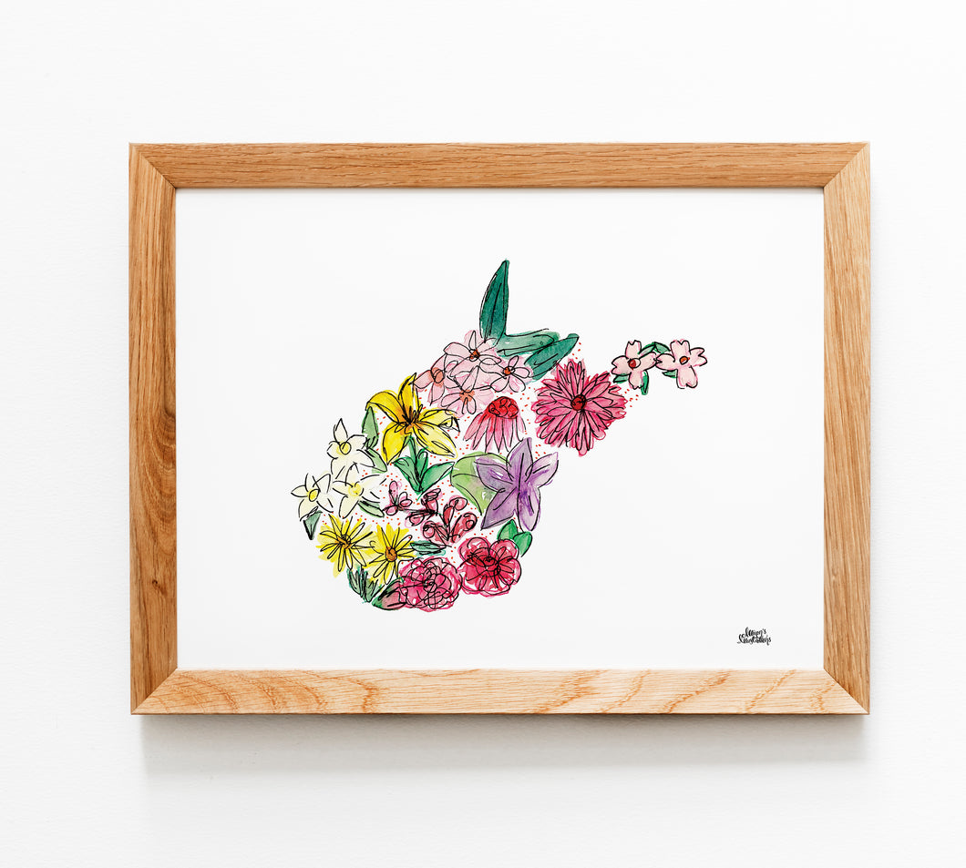 Floral State Map Print - West Virginia
