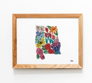 Floral State Map Print - Alabama