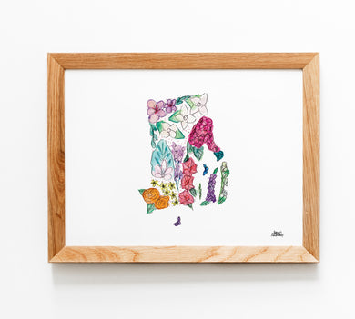 Floral State Map Print - Rhode Island