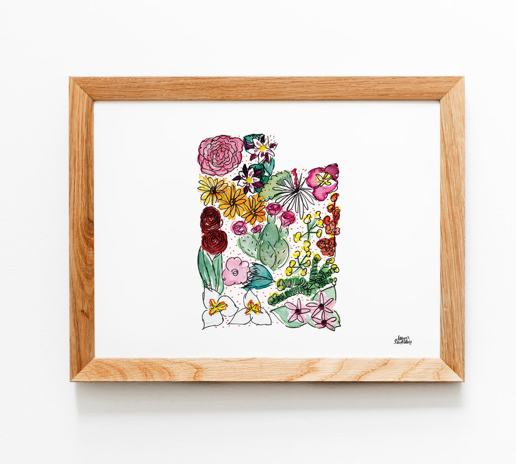 Floral State Map Print - Utah