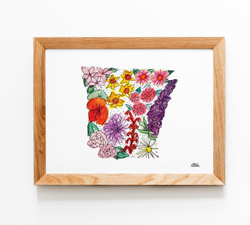Floral State Map Print - Arkansas