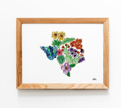 Floral State Map Print - Texas