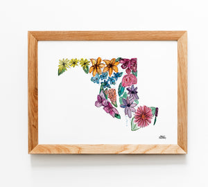 Floral State Map Print - Maryland
