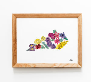 Floral State Map Print - Kentucky