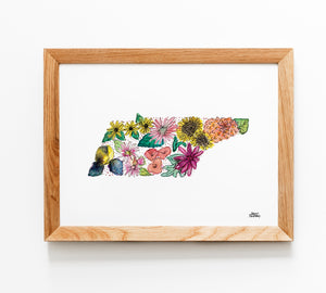 Floral State Map Print - Tennessee