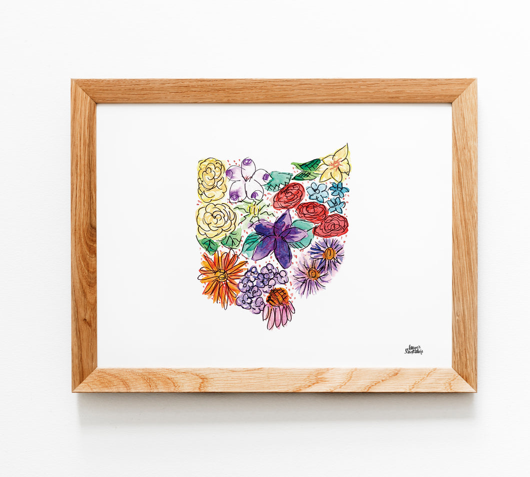 Floral State Map Print - Ohio
