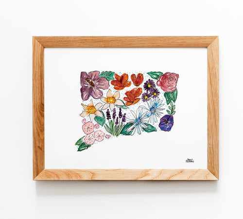 Floral State Map Print - Connecticut