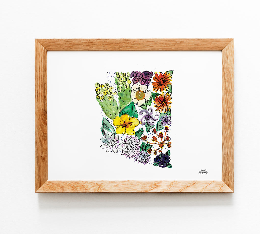 Floral State Map Print - Arizona