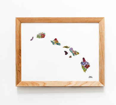 Floral State Map Print - Hawaii