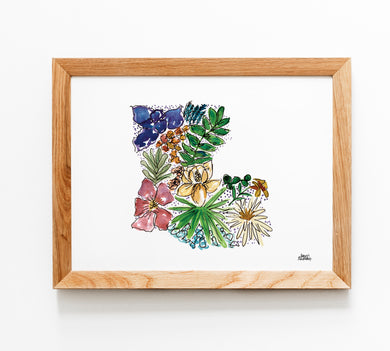 Floral State Map Print - Louisiana