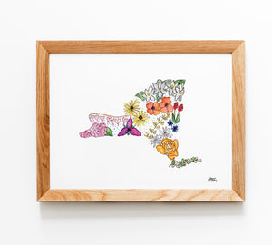 Floral State Map Print - New York