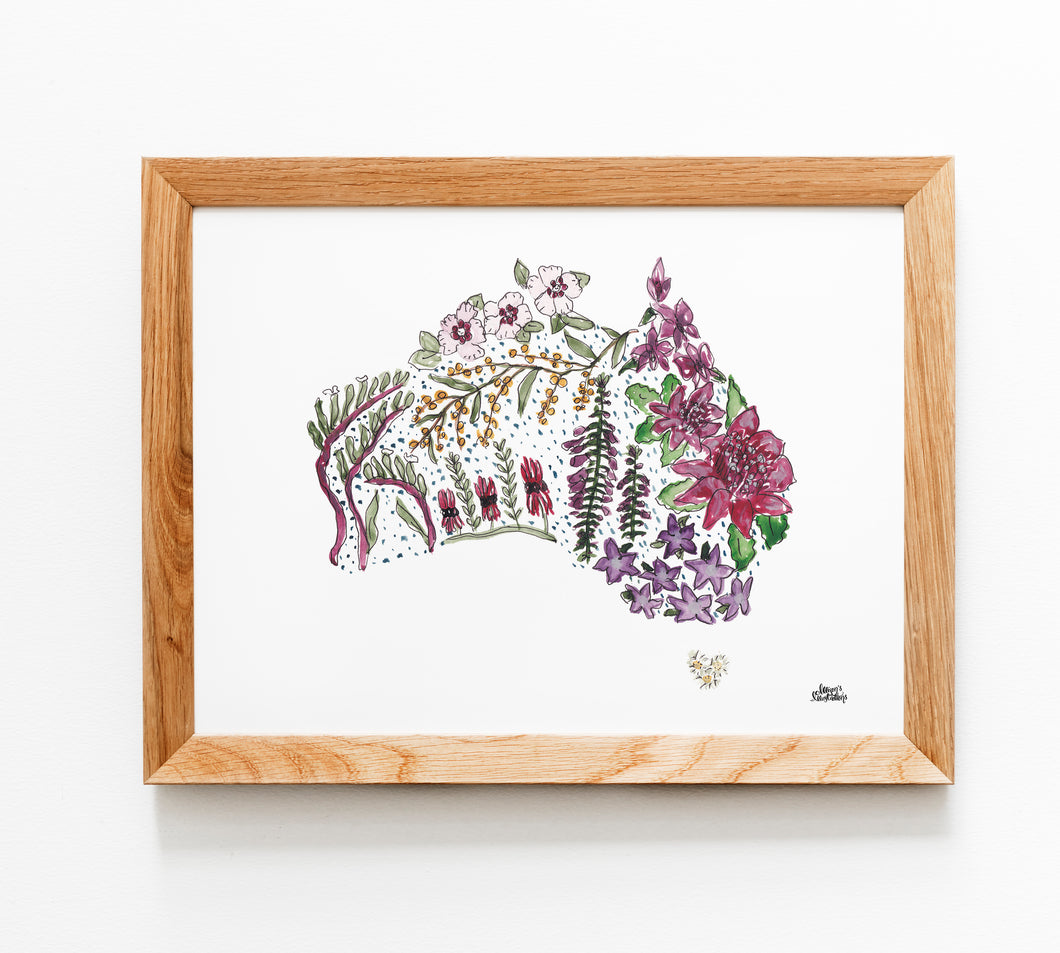 Australia Floral Map Print
