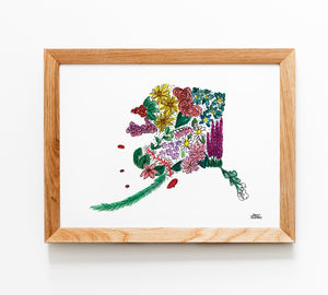 Floral State Map Print - Alaska