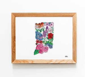 Floral State Map Print - Indiana