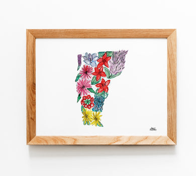 Floral State Map Print - Vermont