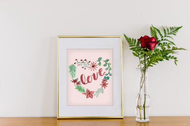 Love Pink Heart Wreath Art Print