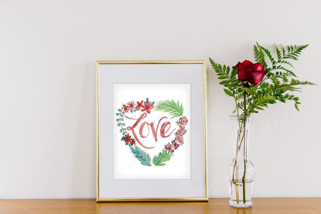 Love White Heart Wreath Art Print
