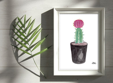 Watercolor Plant Print - Pink Cactus