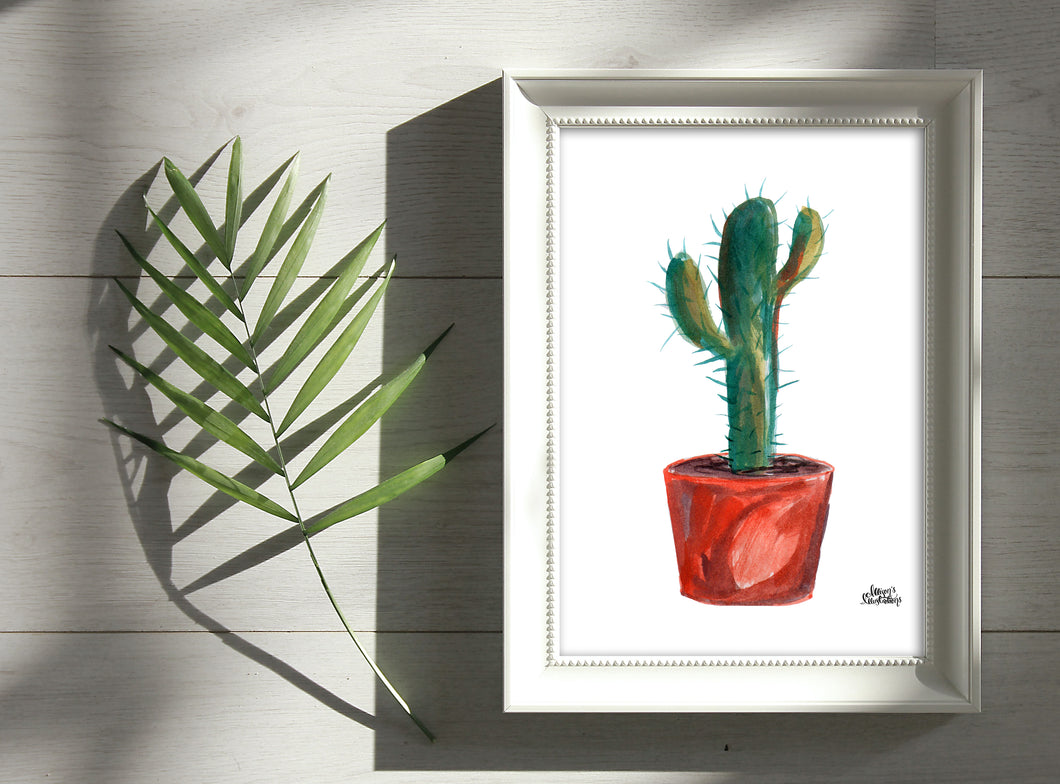 Watercolor Plant Print - Saguaro